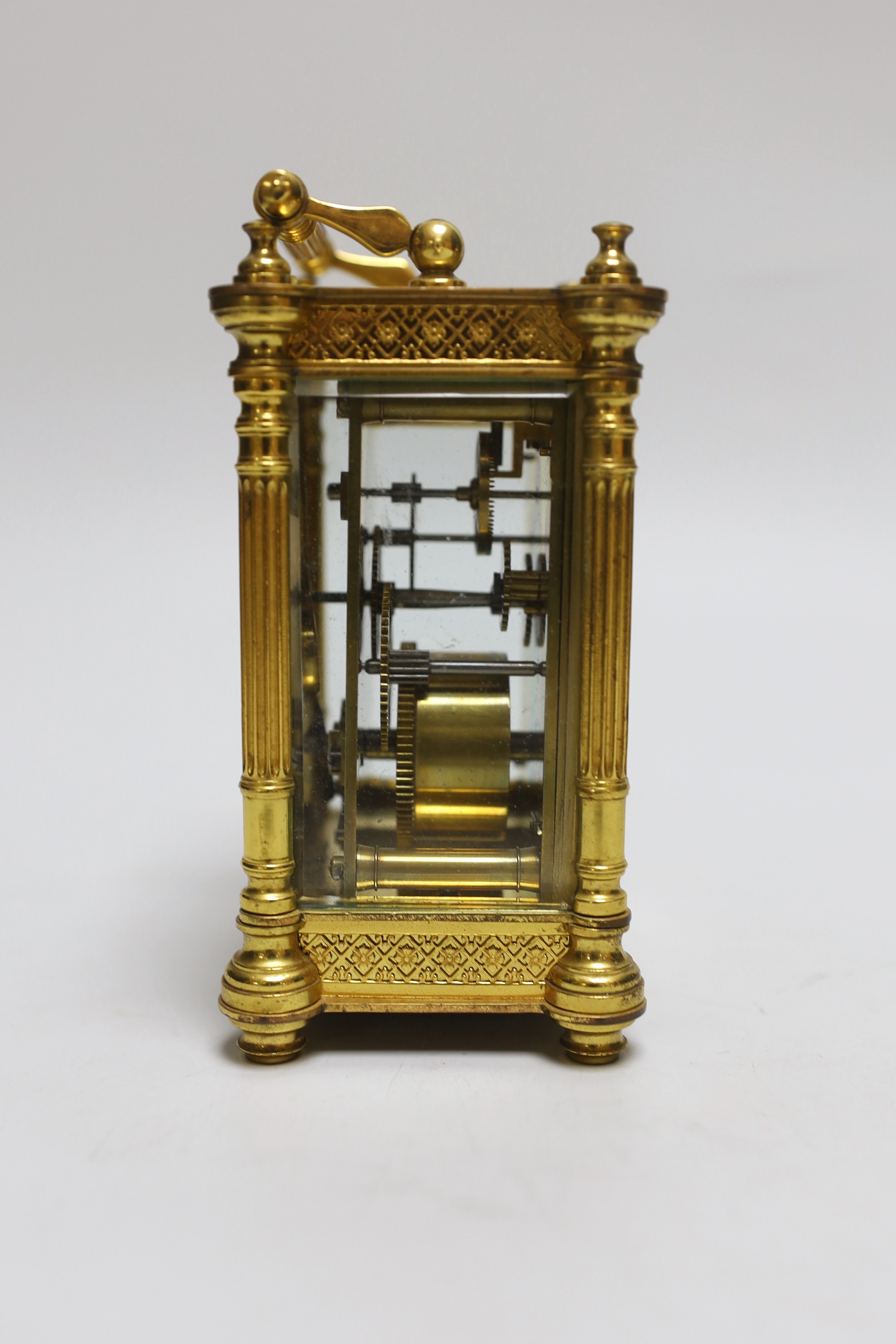 An early 20th century brass carriage timepiece, 13.5cm